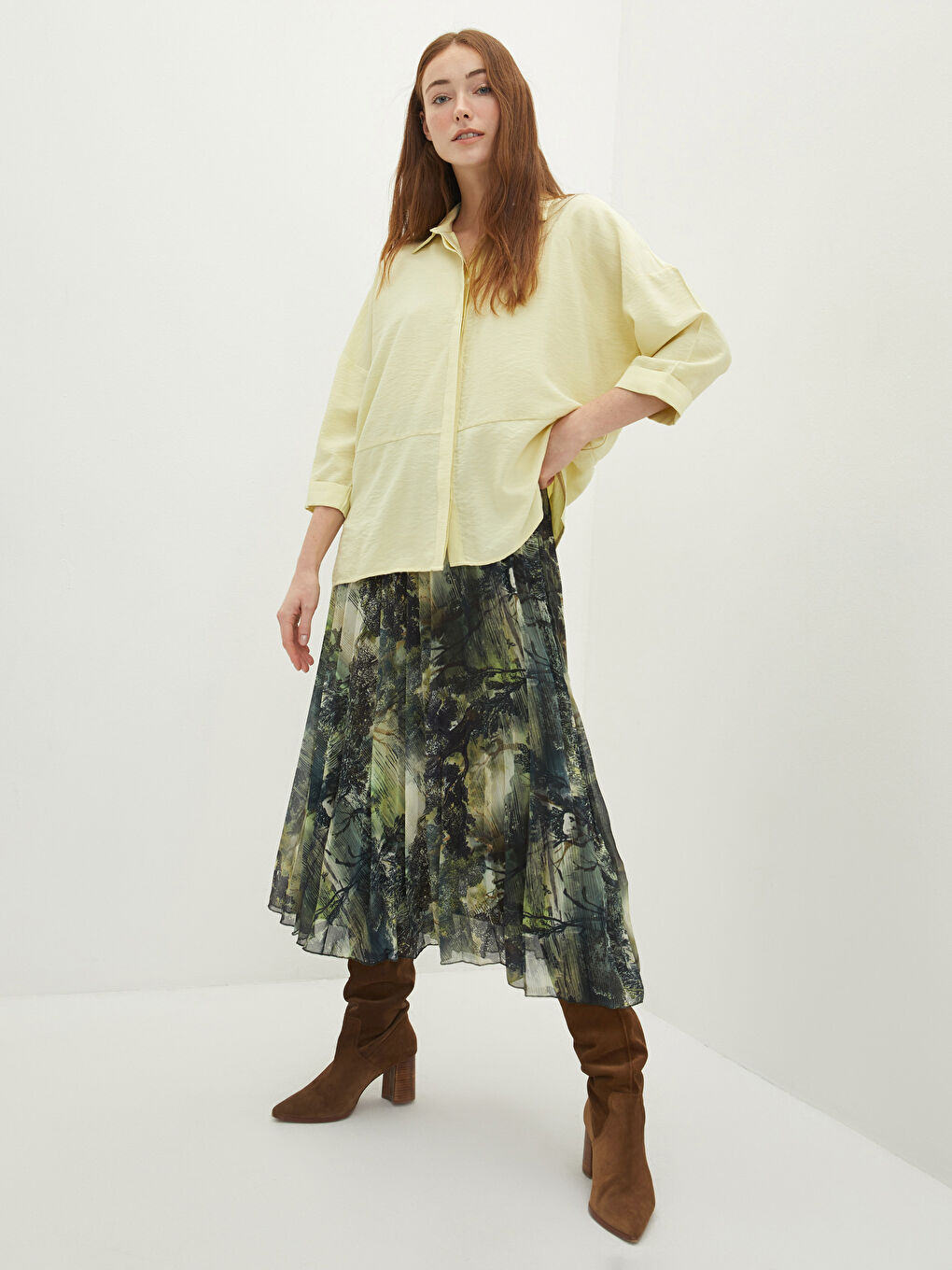 Jupe Plissée en Tissu Chiffon Imprimé à Taille Élastiquée pour Femmes-1
