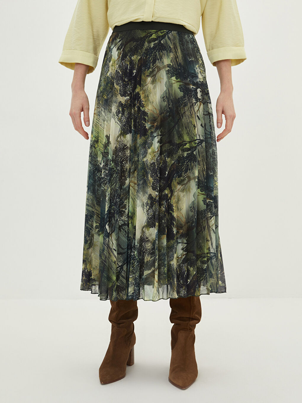 Jupe Plissée en Tissu Chiffon Imprimé à Taille Élastiquée pour Femmes-3