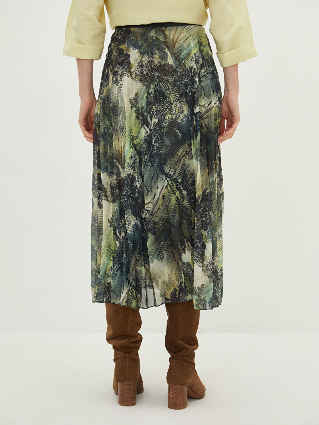 Jupe Plissée en Tissu Chiffon Imprimé à Taille Élastiquée pour Femmes-4