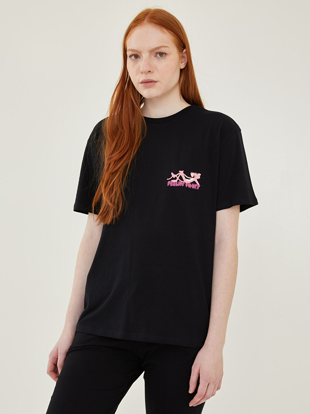 سێتی بیجامەی ئافرەتان - یه‌خه‌ خڕ چاپکراوی پینک پانته‌ر قۆڵ كورت جێرسی-1