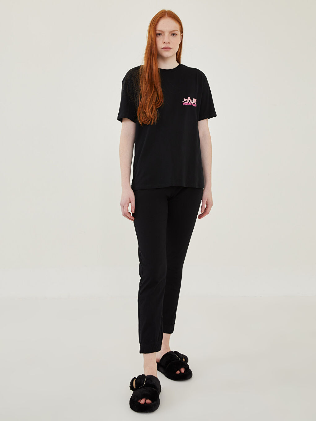 سێتی بیجامەی ئافرەتان - یه‌خه‌ خڕ چاپکراوی پینک پانته‌ر قۆڵ كورت جێرسی-2