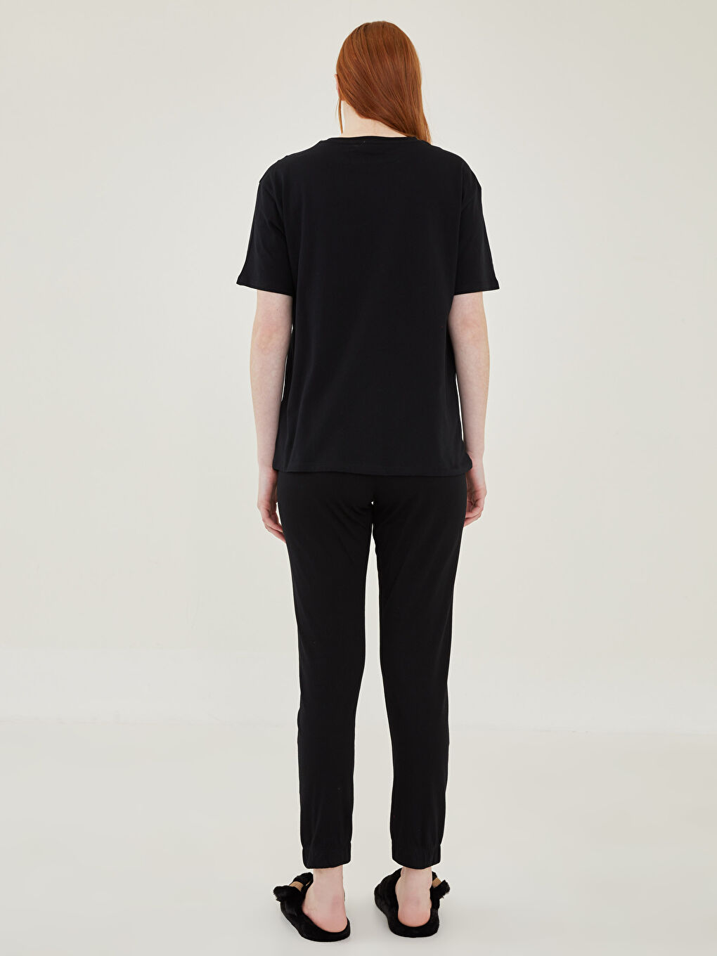 سێتی بیجامەی ئافرەتان - یه‌خه‌ خڕ چاپکراوی پینک پانته‌ر قۆڵ كورت جێرسی-4