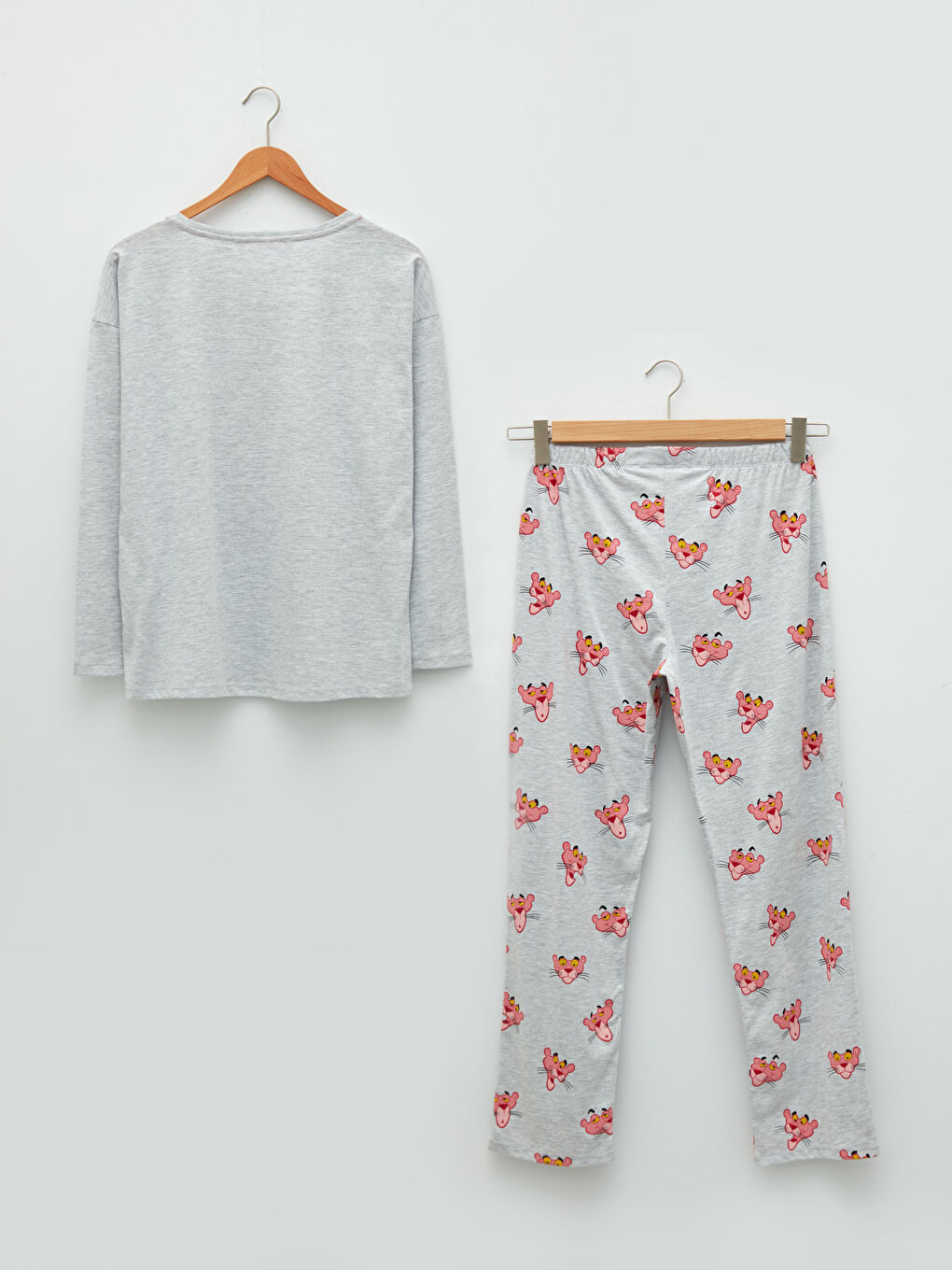 طقم بيجاما نسائي برقبة دائرية مطبوع بينك بانثر بأكمام طويلة من القطن-6