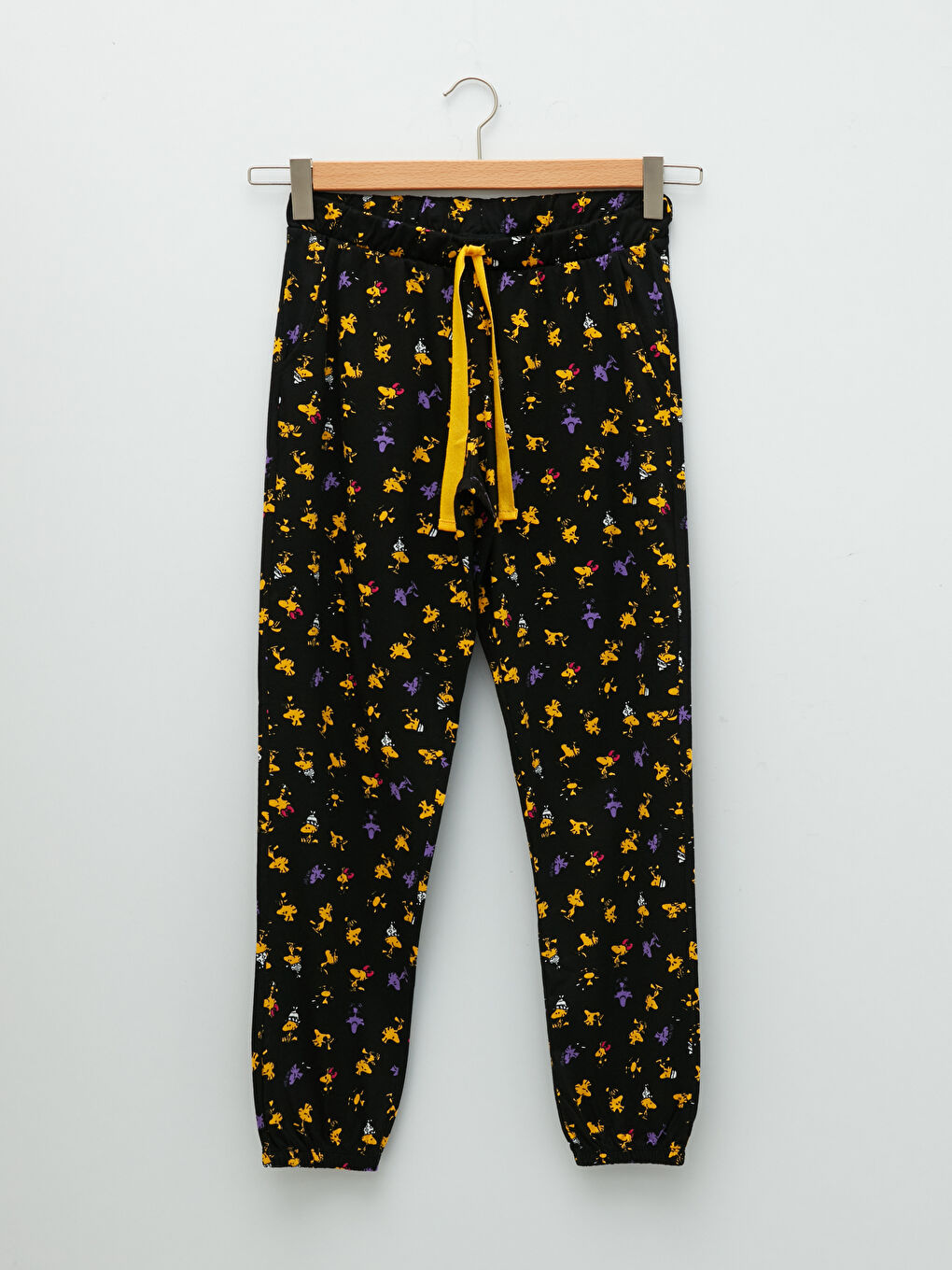 Siyah Bisiklet Yaka Snoopy Baskılı Kısa Kollu Kadın Pijama Takımı-8