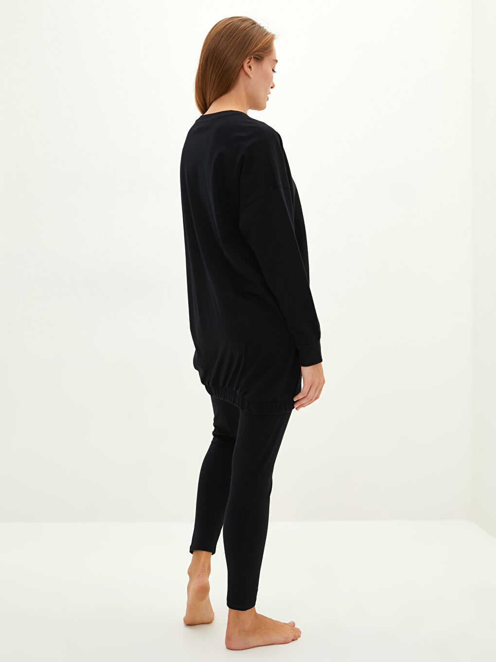 Siyah Bisiklet Yaka Snoopy Baskılı Uzun Kollu Pamuklu Kadın Pijama Takımı-4