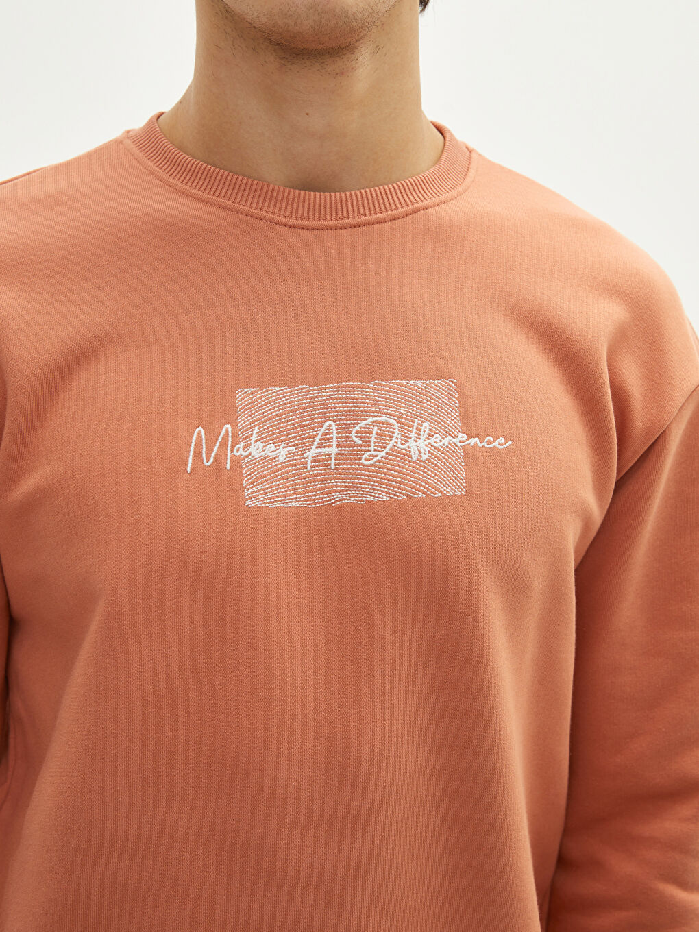 Pembe Bisiklet Yaka Baskılı Erkek Kalın Sweatshirt-7