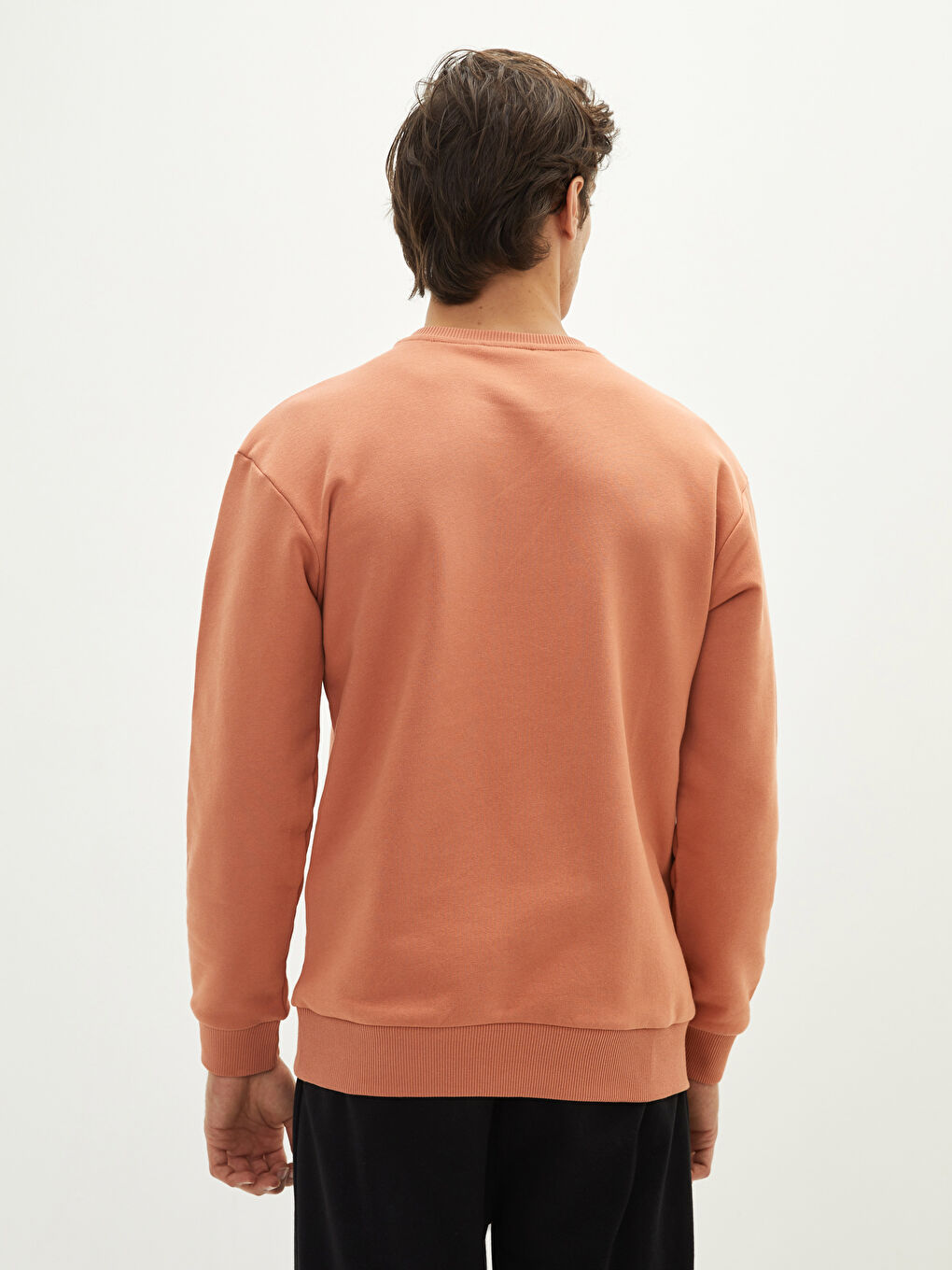 Pembe Bisiklet Yaka Baskılı Erkek Kalın Sweatshirt-9