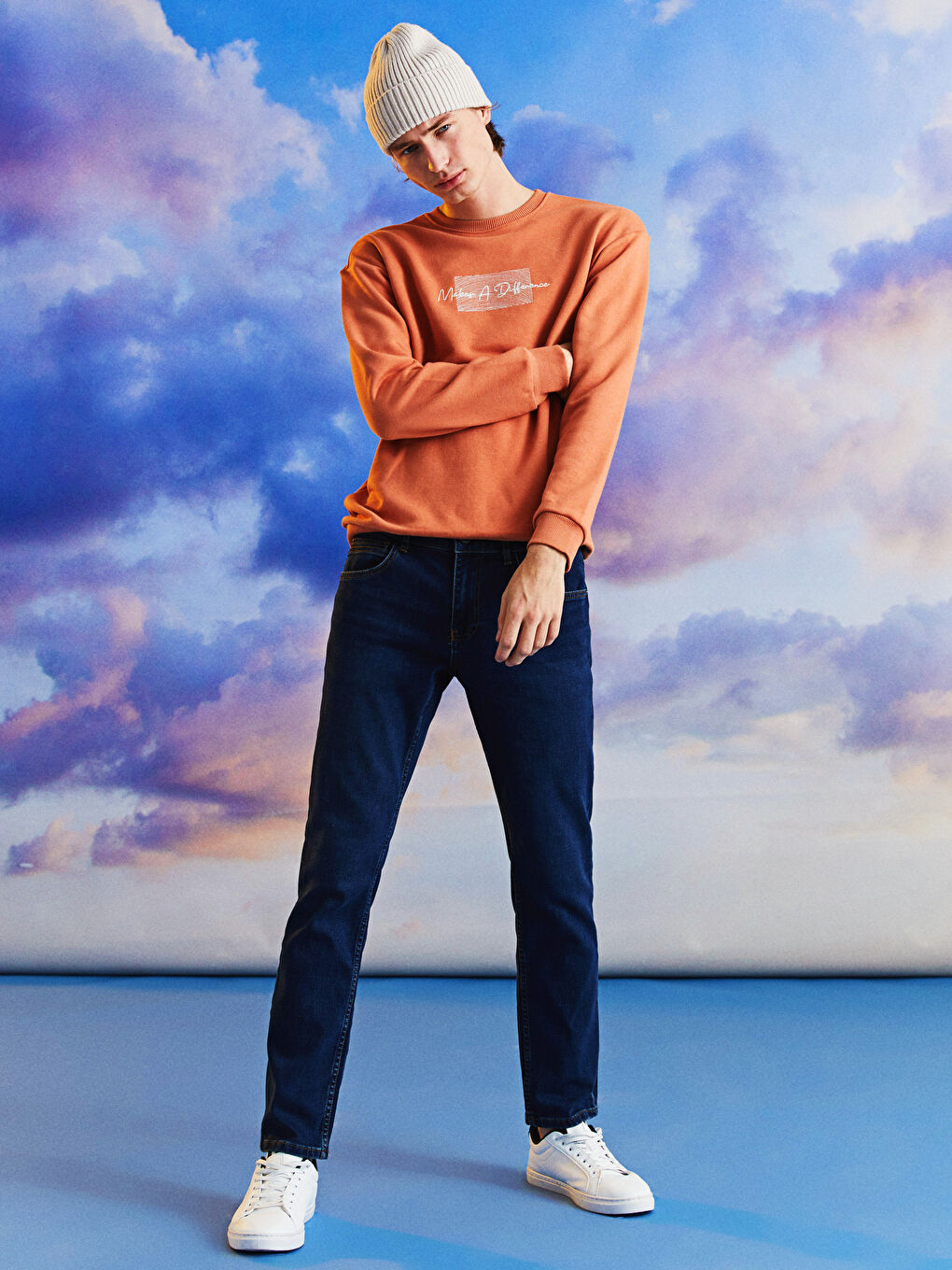 Pembe Bisiklet Yaka Baskılı Erkek Kalın Sweatshirt-4