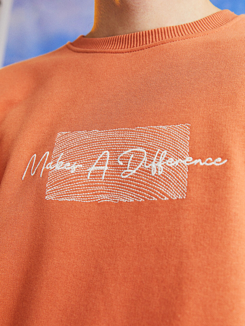 Pembe Bisiklet Yaka Baskılı Erkek Kalın Sweatshirt-8