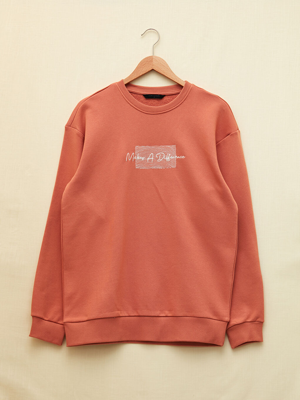 Pembe Bisiklet Yaka Baskılı Erkek Kalın Sweatshirt-11