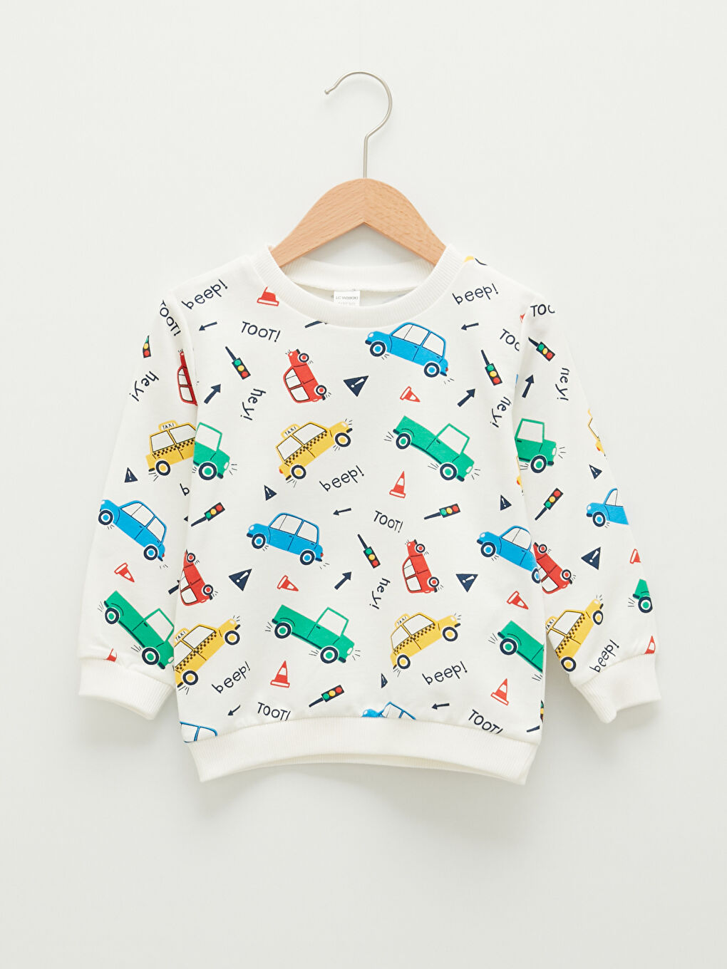 Ekru Bisiklet Yaka Uzun Kollu Baskılı Erkek Bebek Sweatshirt