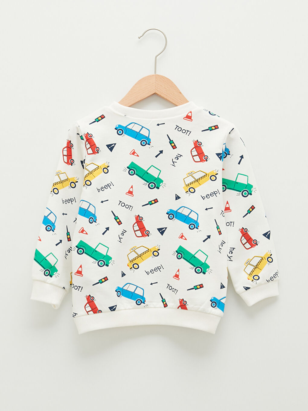 Ekru Bisiklet Yaka Uzun Kollu Baskılı Erkek Bebek Sweatshirt-1