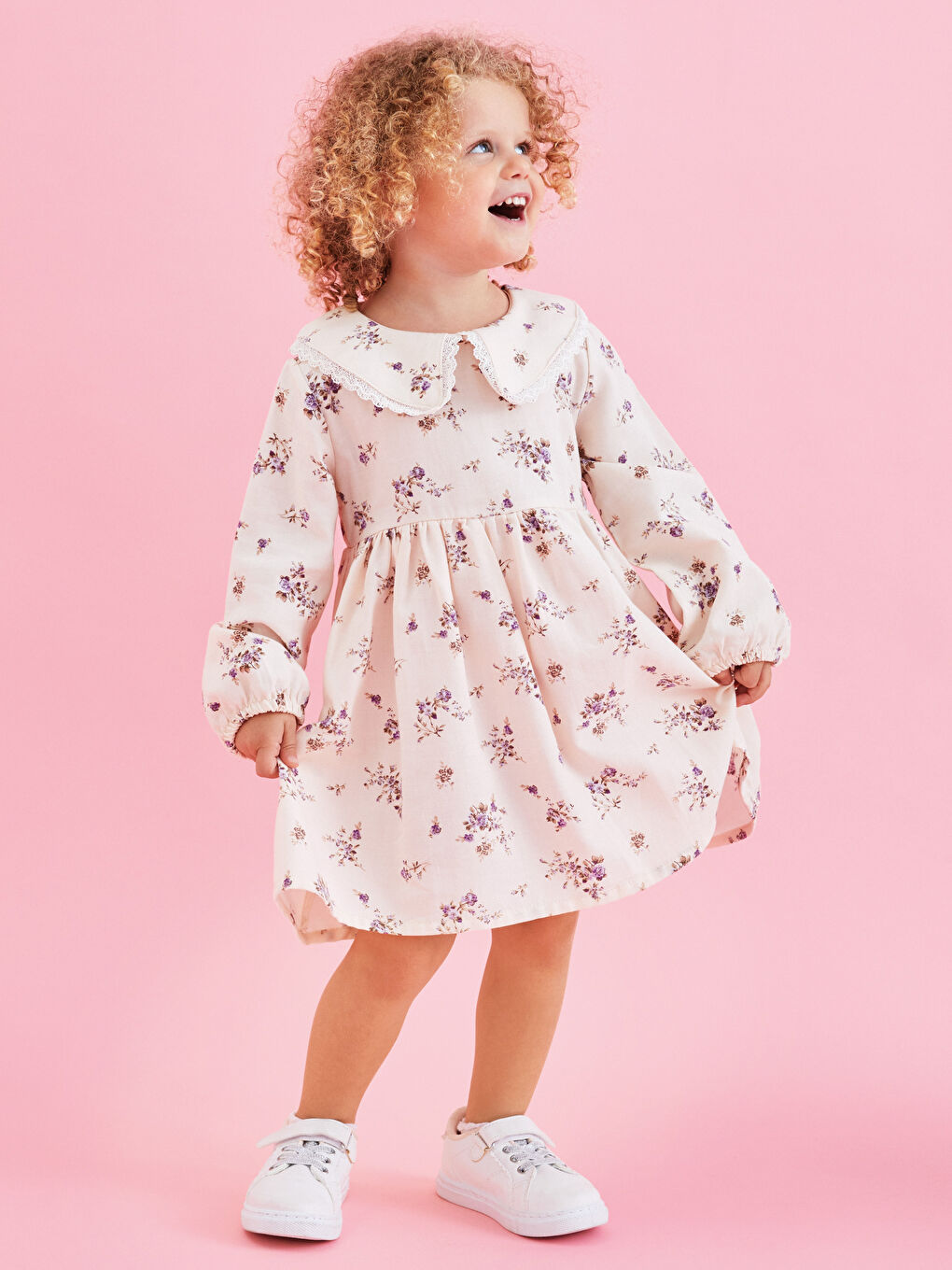 Crew Neck Long Sleeve Floral Baby Girls' Dress