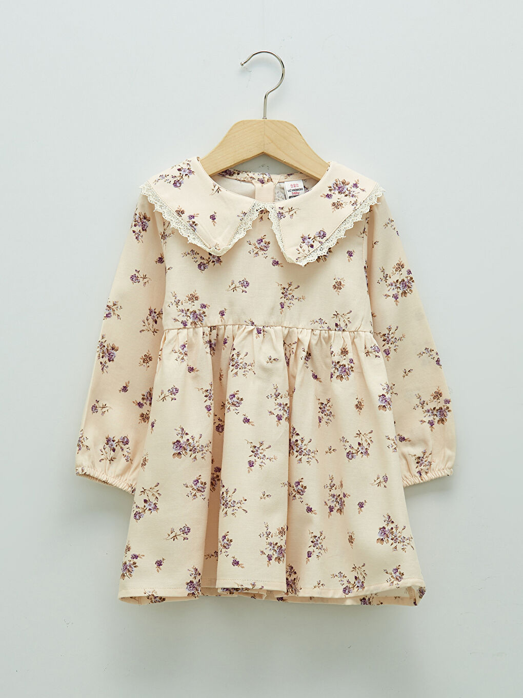 Crew Neck Long Sleeve Floral Baby Girls' Dress-4