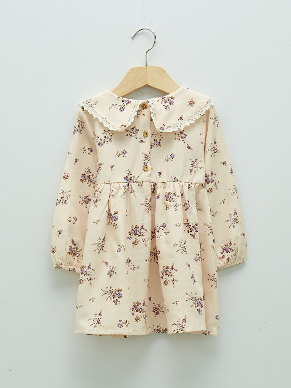 Crew Neck Long Sleeve Floral Baby Girls' Dress-5