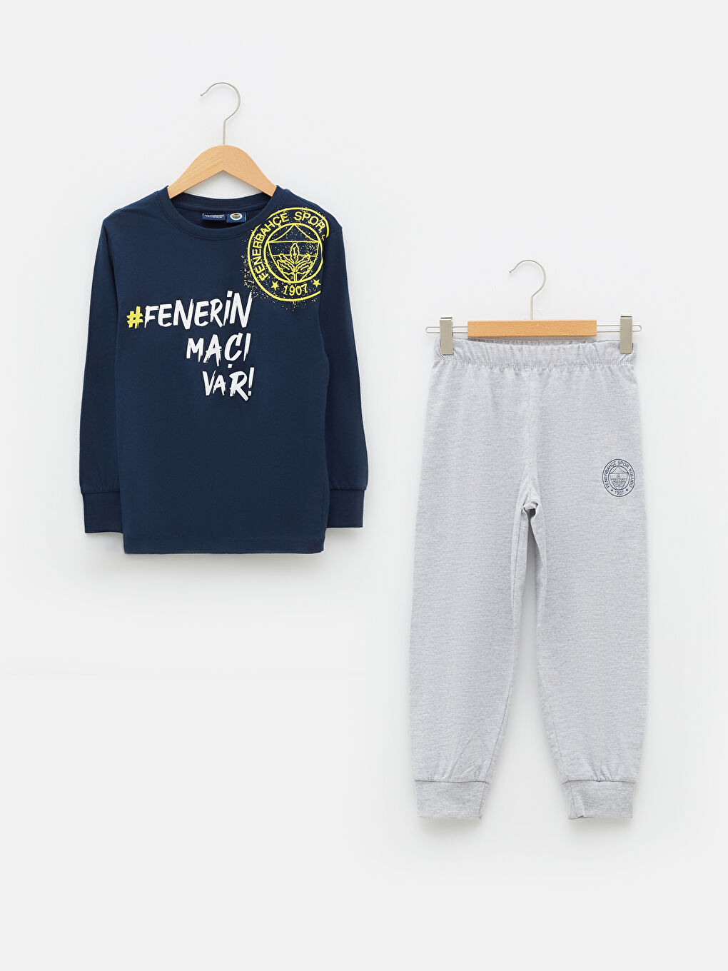 Lacivert Bisiklet Yaka Fenerbahçe Baskılı Uzun Kollu Erkek Çocuk Pijama Takımı
