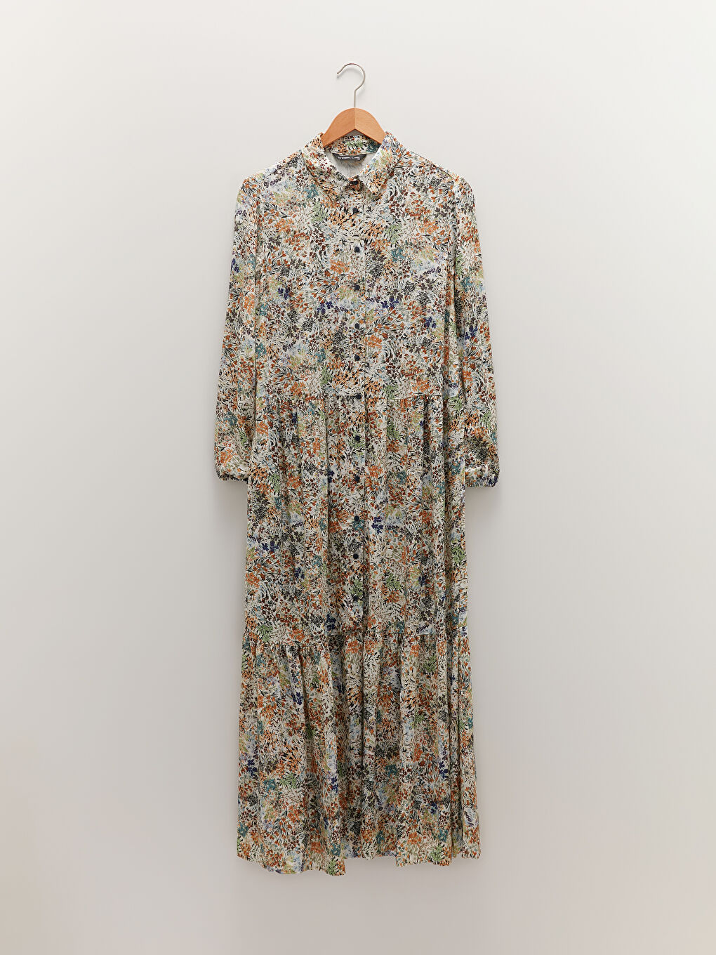 Shirt Neck Patterned Long Sleeve Viscose Women's Dress-4