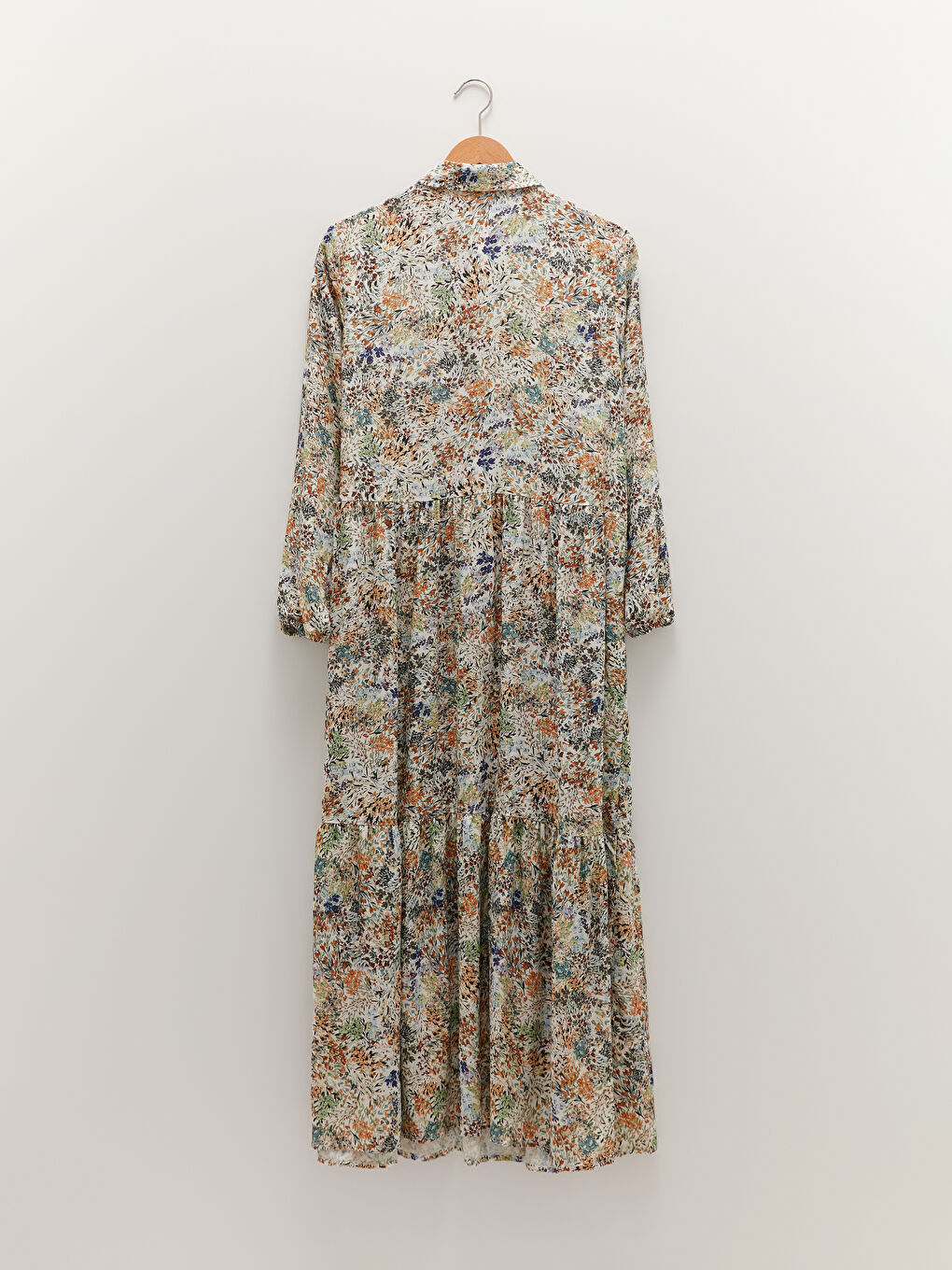 Shirt Neck Patterned Long Sleeve Viscose Women's Dress-5