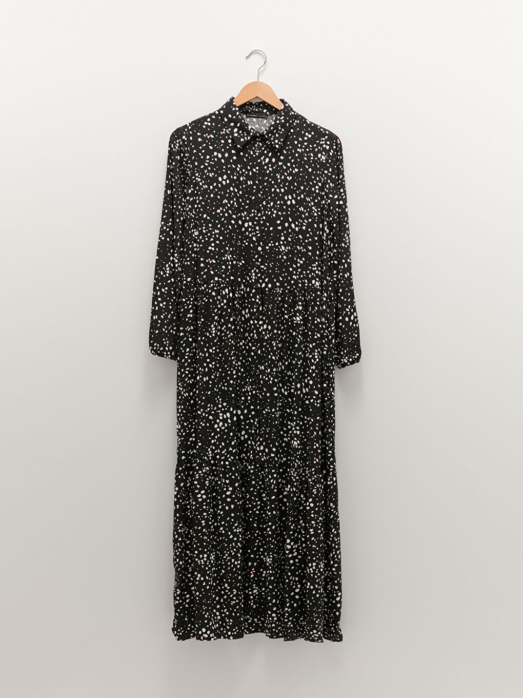 Shirt Neck Patterned Long Sleeve Viscose Women's Dress-5