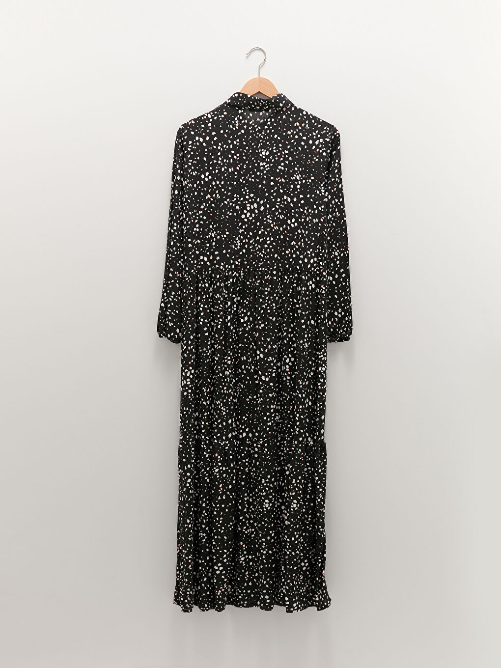 Shirt Neck Patterned Long Sleeve Viscose Women's Dress-6