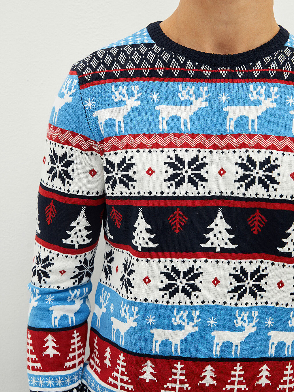 Bisiklet Yaka Uzun Kollu Yılbaşı Temalı Erkek Triko Kazak Baba ve Oğul Kombini-2