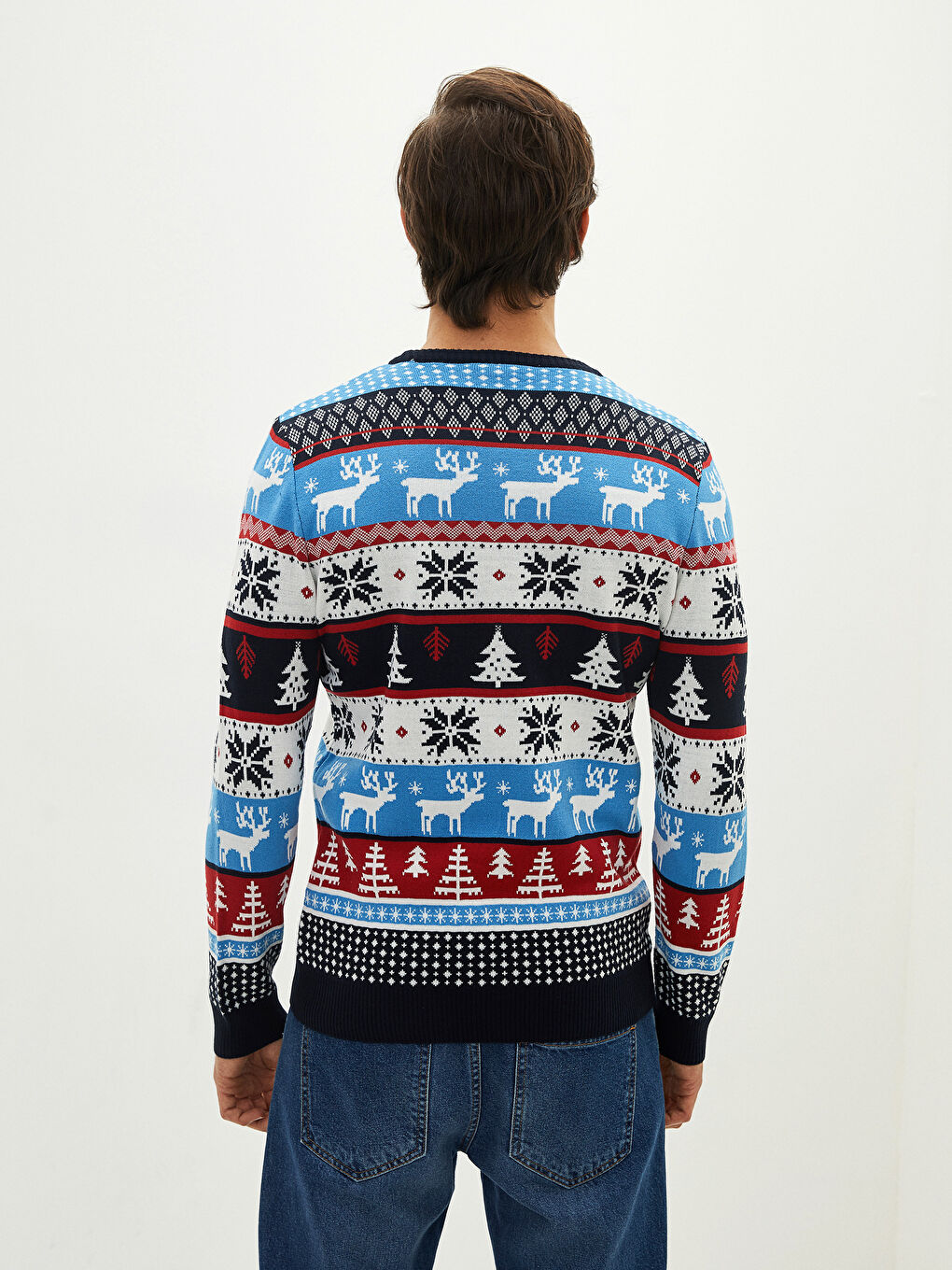 Bisiklet Yaka Uzun Kollu Yılbaşı Temalı Erkek Triko Kazak Baba ve Oğul Kombini-4