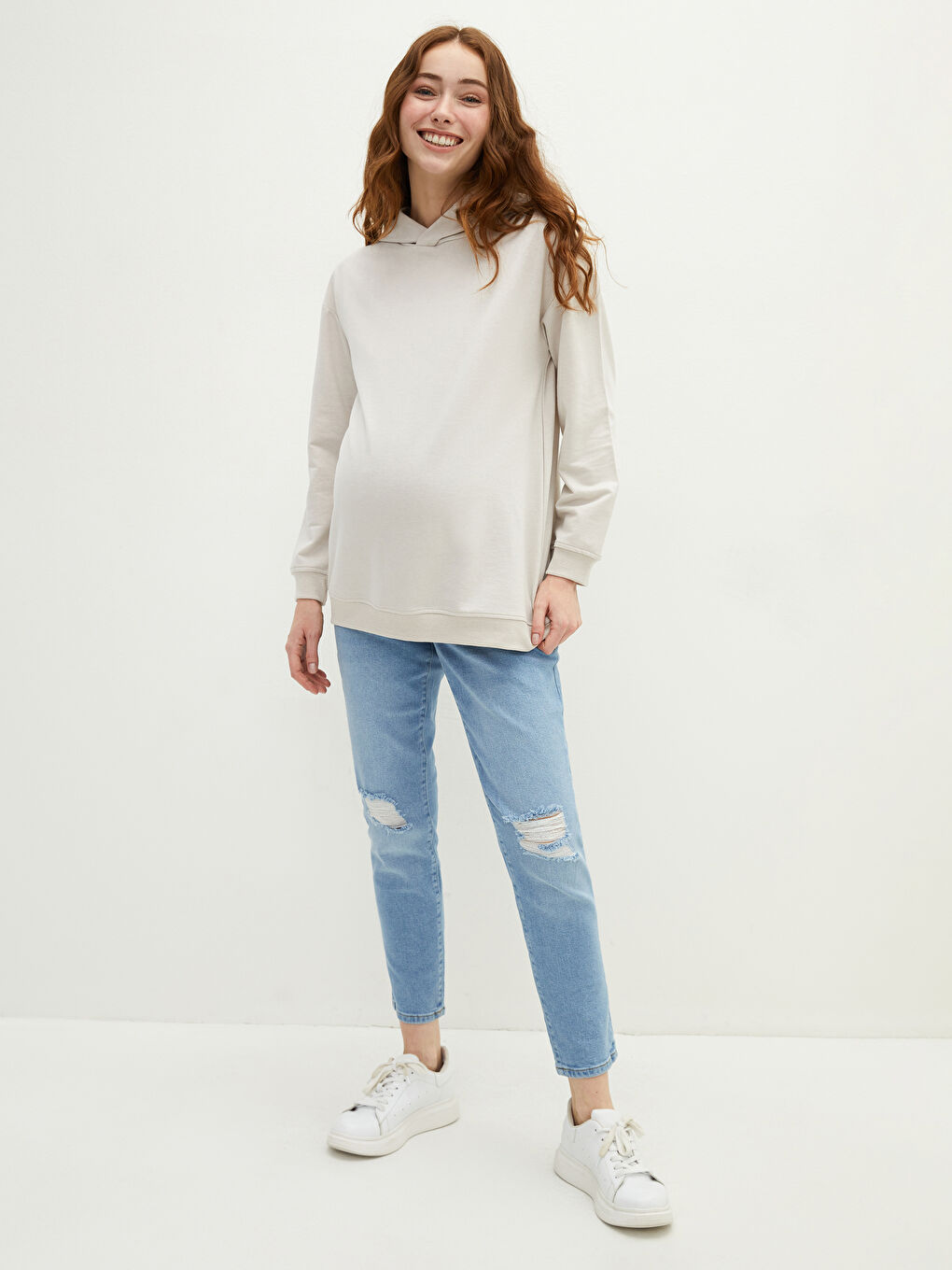 Plain Long Sleeve Maternity Hoodie-1