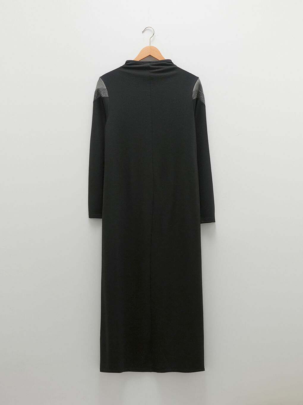 Antrasit Dik Yaka Renk Bloklu Uzun Kollu Kadın Elbise-6