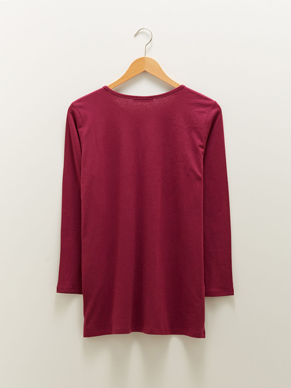 V Neck Straight Long Sleeve Cotton Women's T-Shirt-6