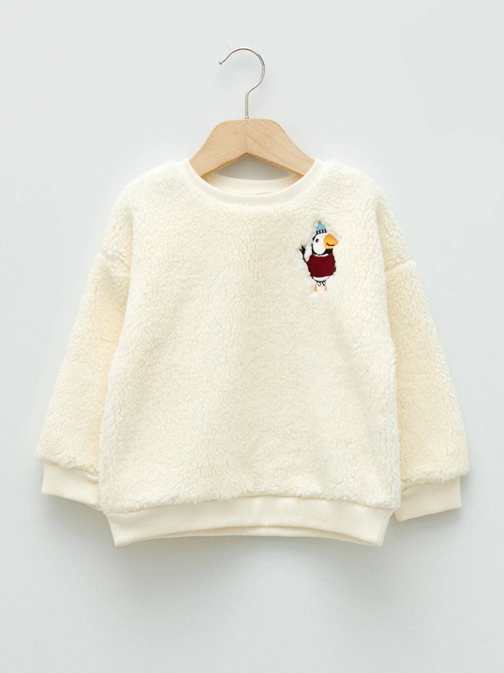 LCW baby Krem Bisiklet Yaka Uzun Kollu Nakış Detaylı Polar Erkek Bebek Sweatshirt