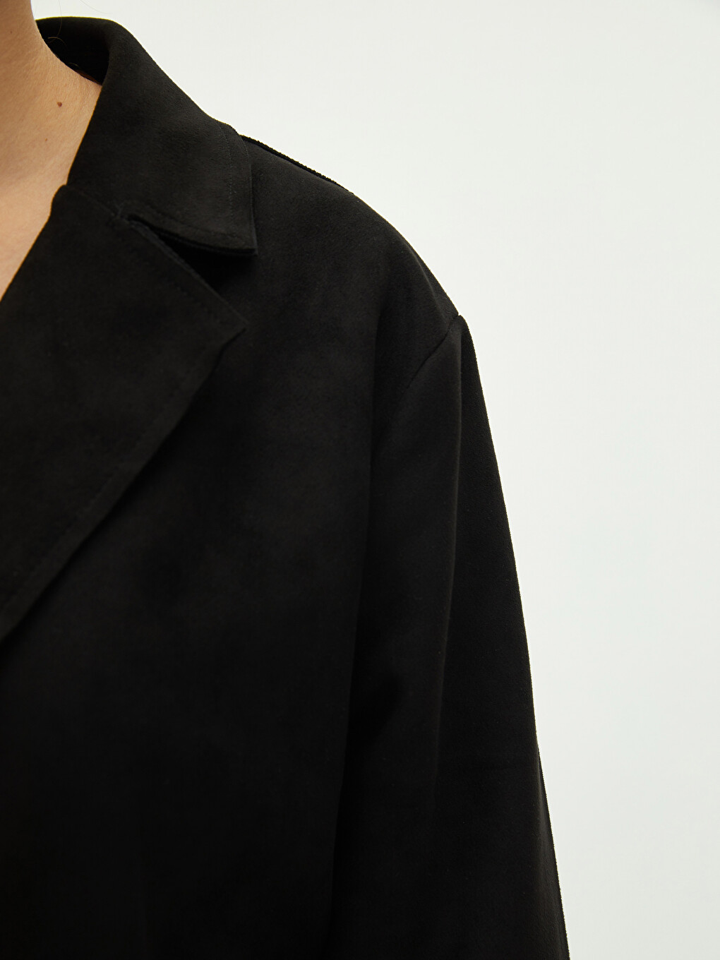 Jacket Collar Straight Waist Belt Pocket Detailed Long Sleeve Suede Fabric Women's Trench Coat-8