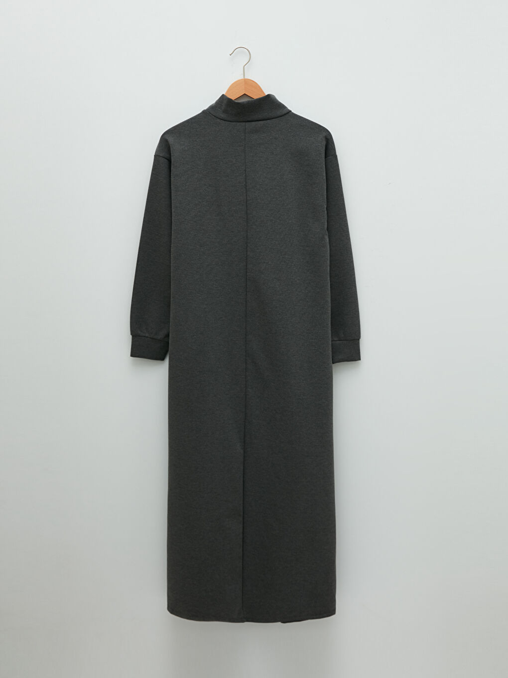 Antrasit Dik Yaka Düz Uzun Kollu A Kesim Ponte Kumaş Kadın Elbise-9