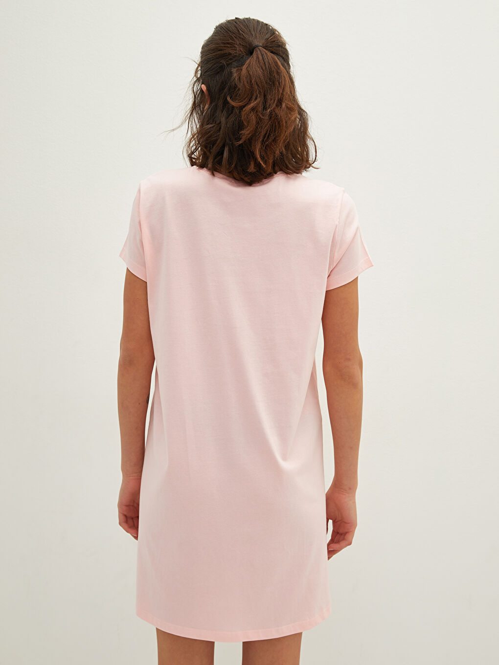 Pembe Bisiklet Yaka Baskılı Kısa Kollu Kadın Gecelik-4