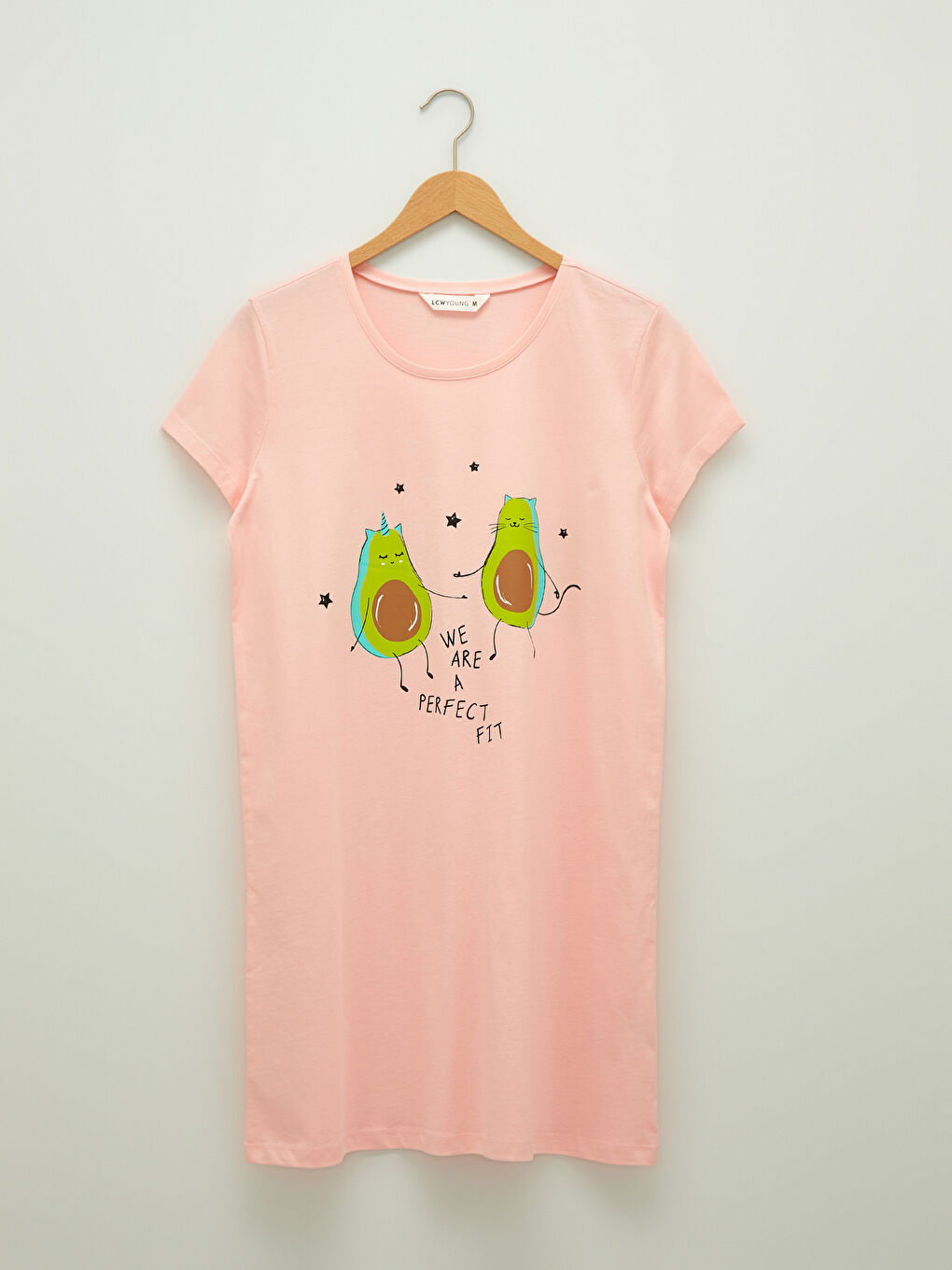 Pembe Bisiklet Yaka Baskılı Kısa Kollu Kadın Gecelik-5