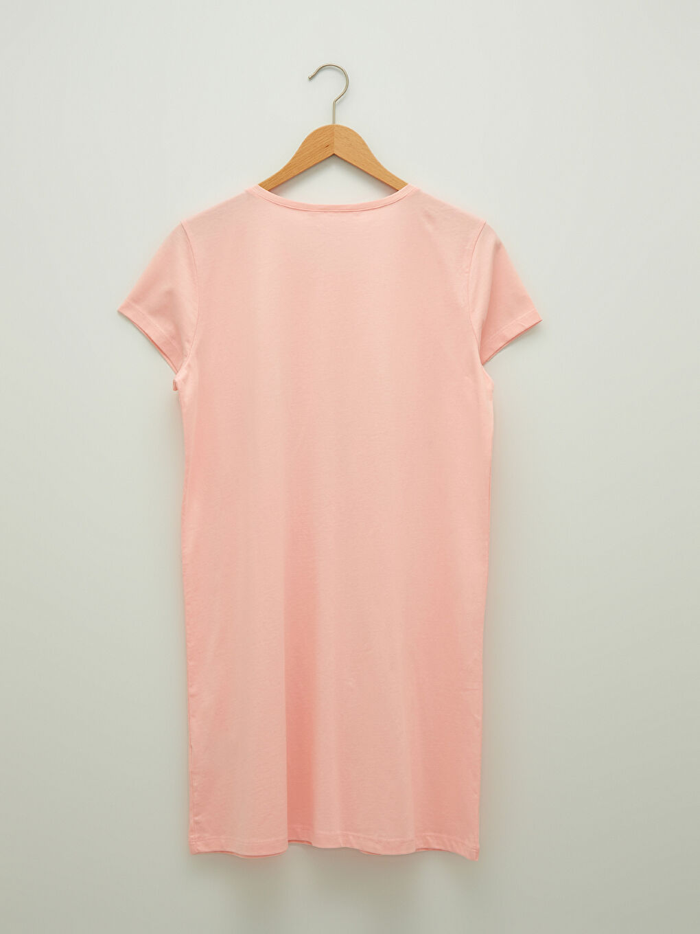 Pembe Bisiklet Yaka Baskılı Kısa Kollu Kadın Gecelik-6