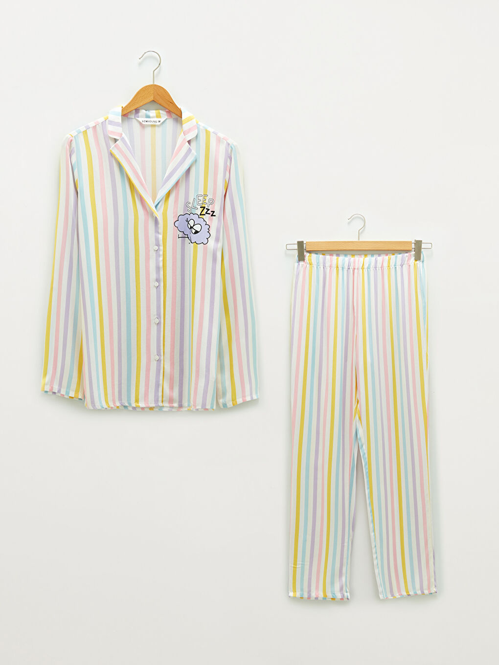 Shirt Collar Printed Long Sleeve Poplin Women's Pajamas Set-5