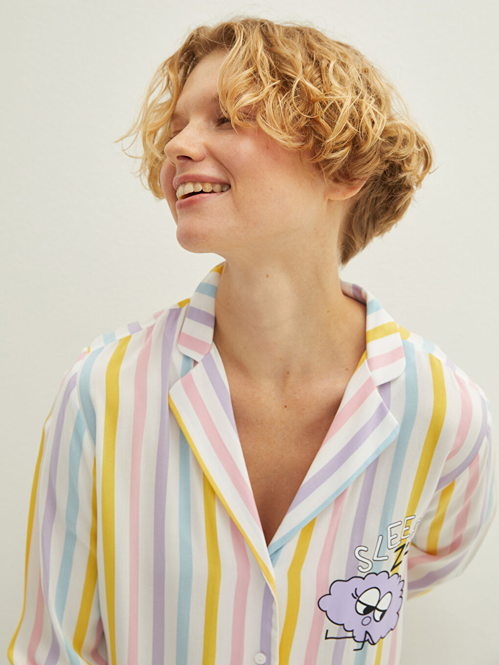 Shirt Collar Printed Long Sleeve Poplin Women's Pajamas Set-3