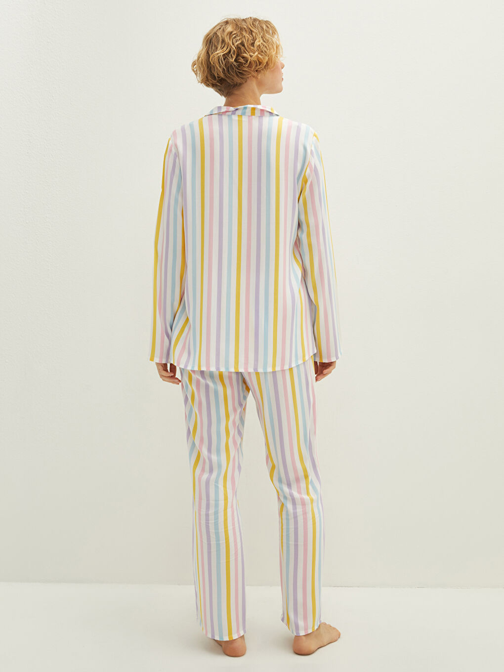 Shirt Collar Printed Long Sleeve Poplin Women's Pajamas Set-4