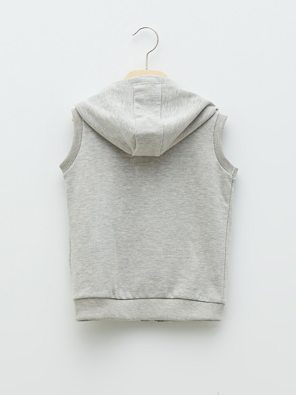 Gri Kapüşonlu Basic Erkek Bebek Fermuarlı Yelek-2