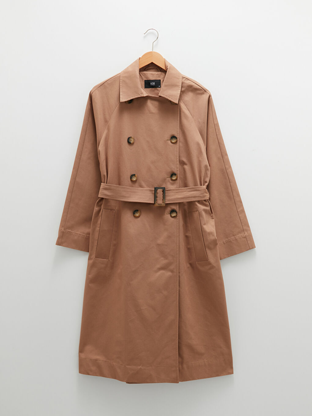 معطف ترنش قطن للسيدات بياقة جاكت مستقيمة كم طويل بحزام على الخصر-5