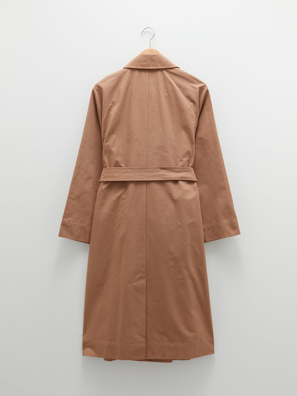 معطف ترنش قطن للسيدات بياقة جاكت مستقيمة كم طويل بحزام على الخصر-6