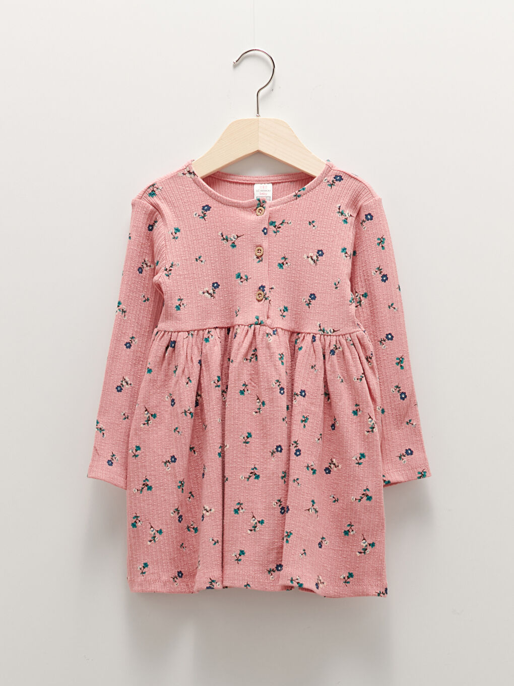 Crew Neck Long Sleeve Printed Cotton Baby Girl Dress
