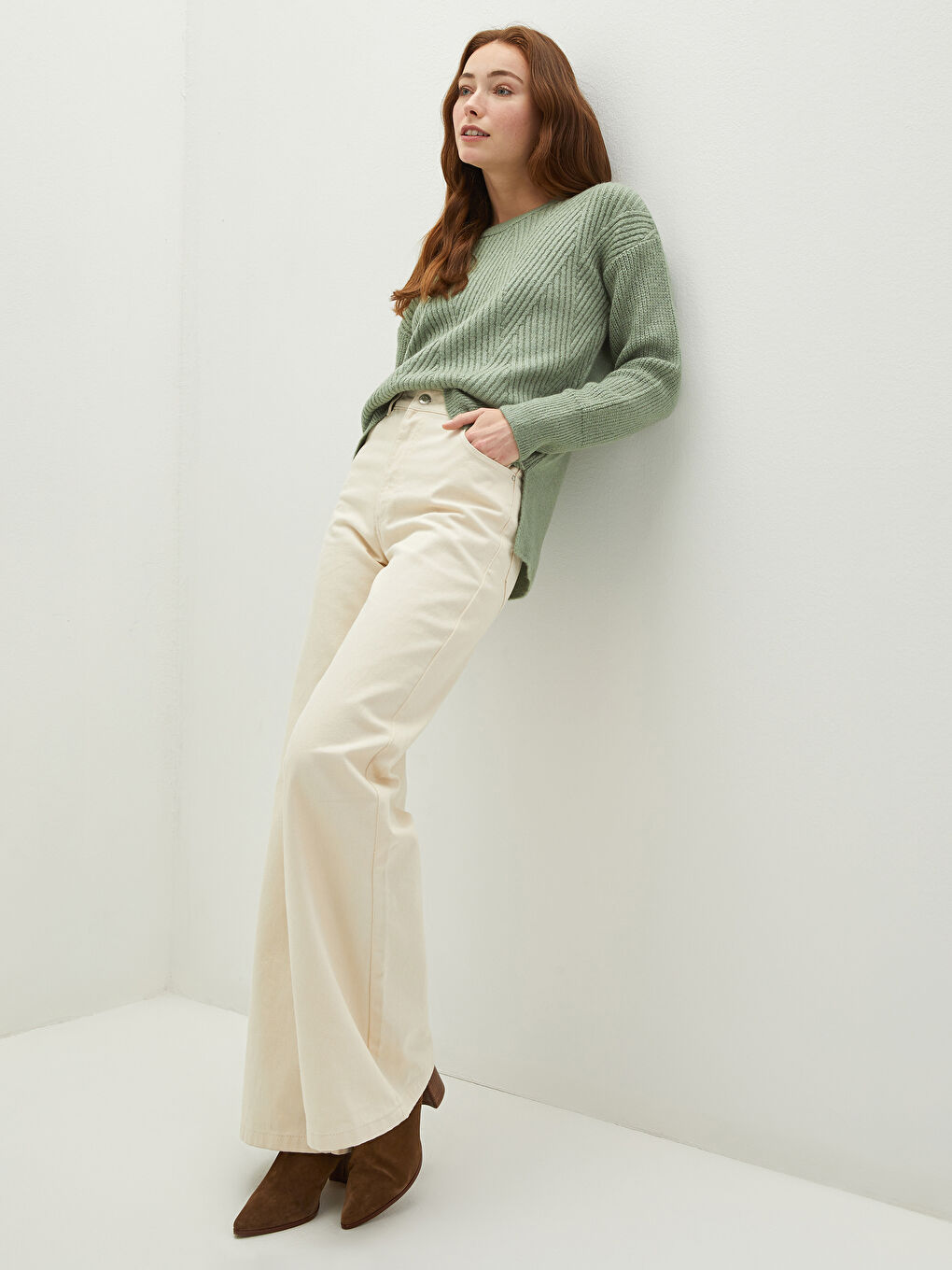 Crew Neck Self-Patterned Women's Knitwear Sweater-2