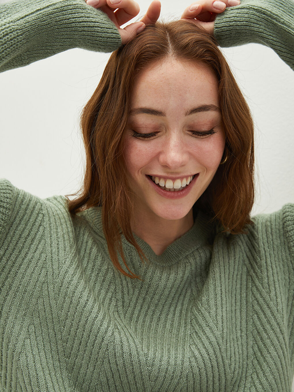 Crew Neck Self-Patterned Women's Knitwear Sweater-3