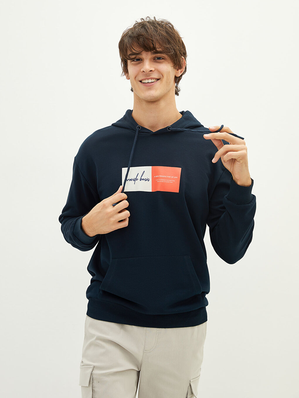 LCW Casual Lacivert Uzun Kollu Baskılı Erkek Hoodie