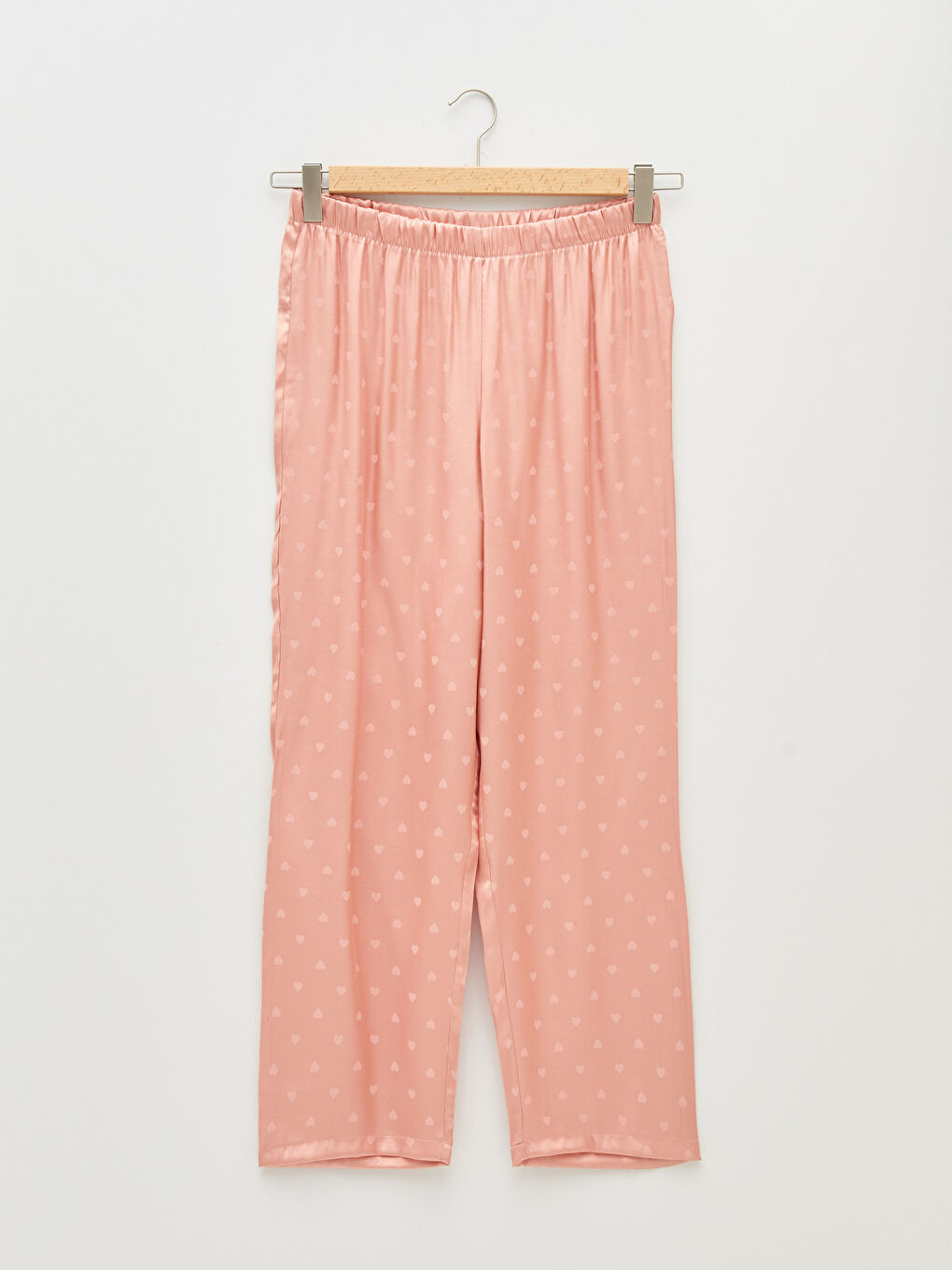 Pembe Gömlek Yaka Kalp Desenli Uzun Kollu Kadın Pijama Takımı-7