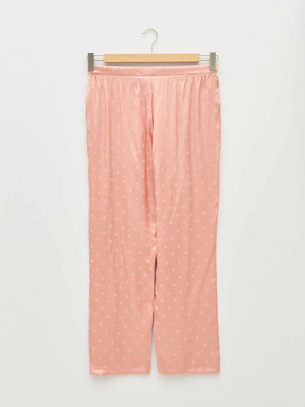 Pembe Gömlek Yaka Kalp Desenli Uzun Kollu Kadın Pijama Takımı-9