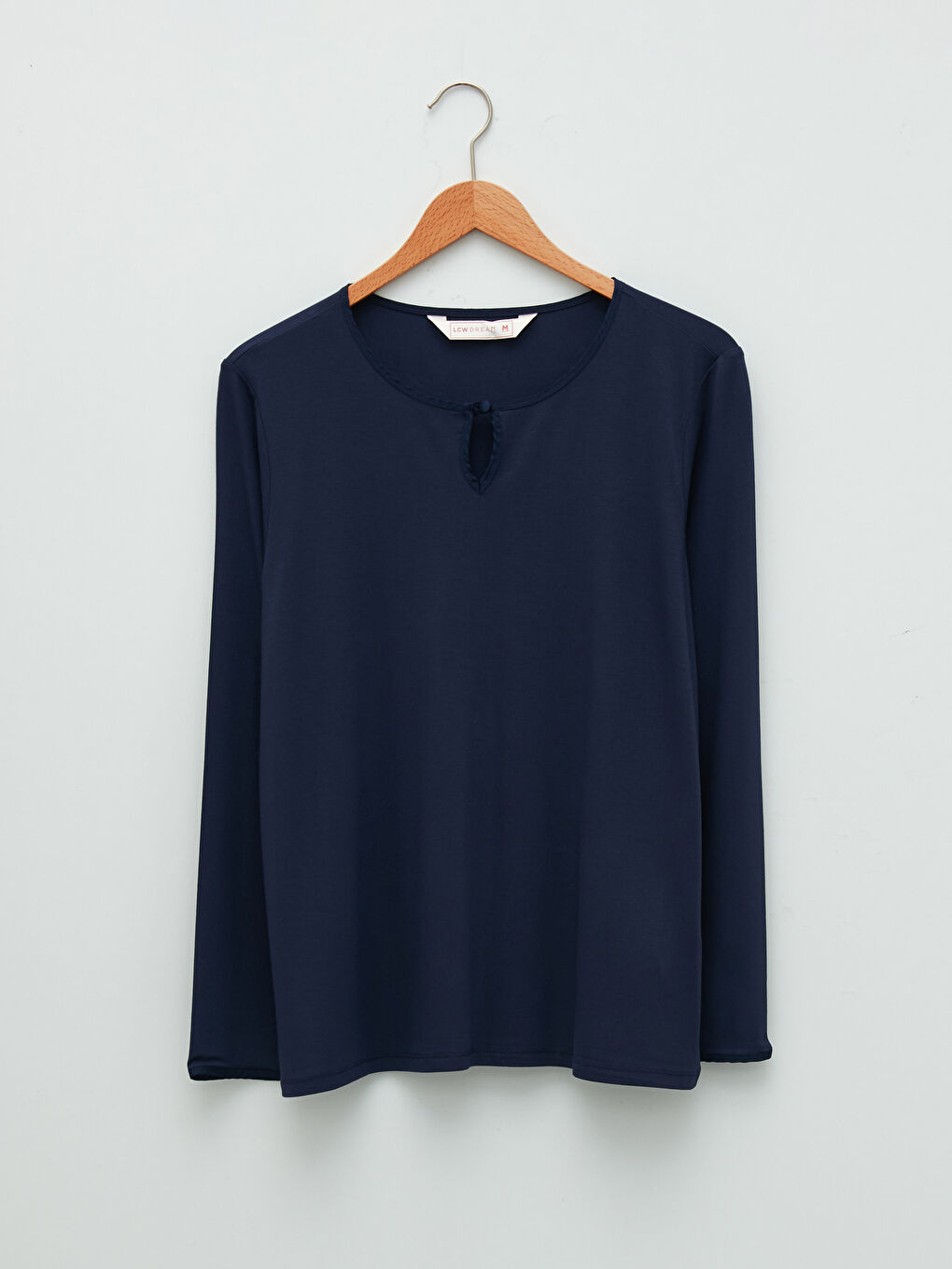 Lacivert Bisiklet Yaka Düz Uzun Kollu Viskon Kadın Pijama Takımı-5