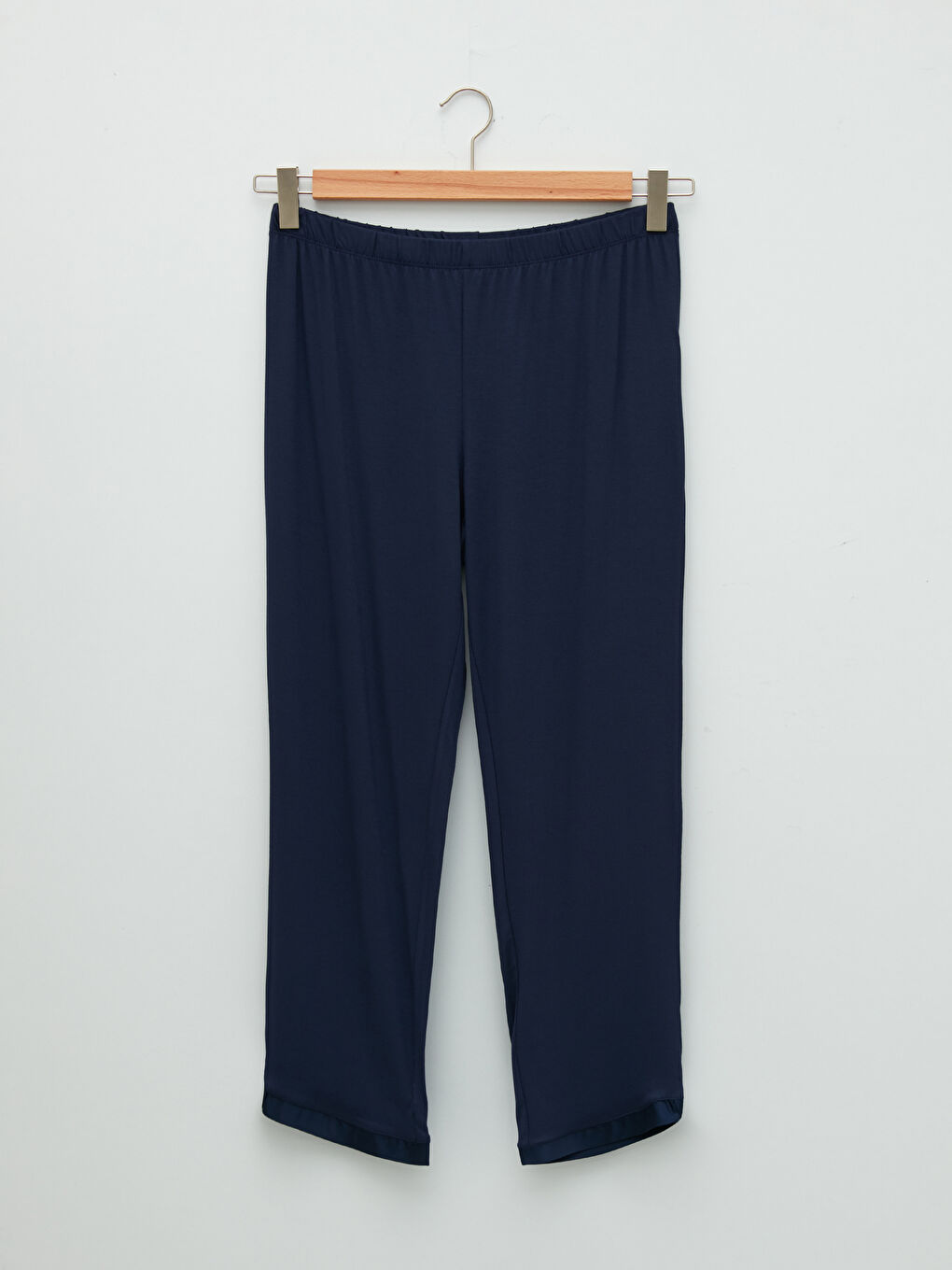 Lacivert Bisiklet Yaka Düz Uzun Kollu Viskon Kadın Pijama Takımı-7