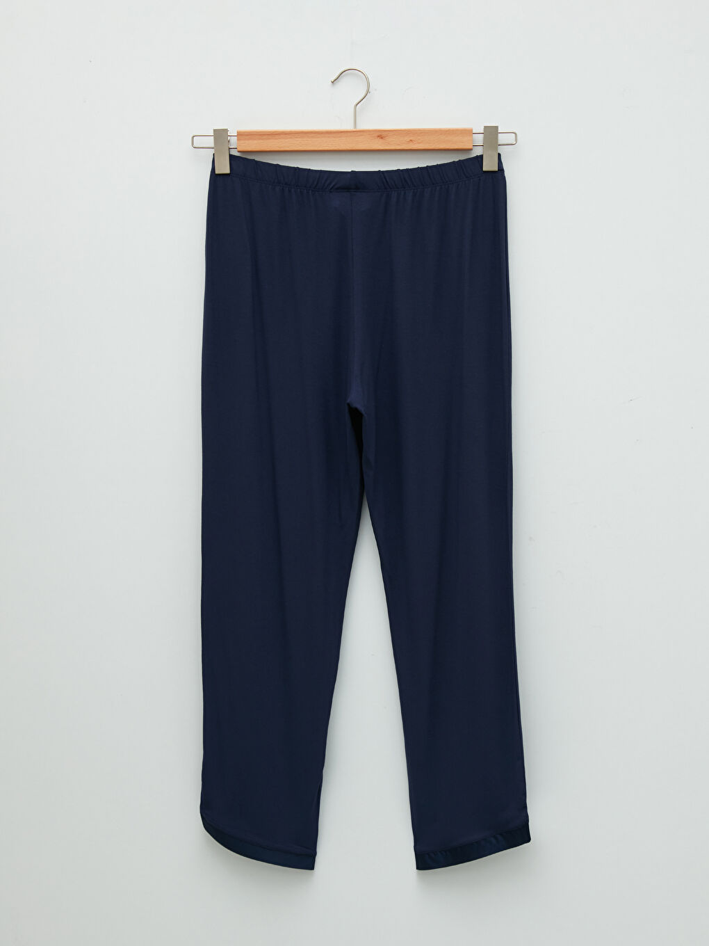 Lacivert Bisiklet Yaka Düz Uzun Kollu Viskon Kadın Pijama Takımı-8